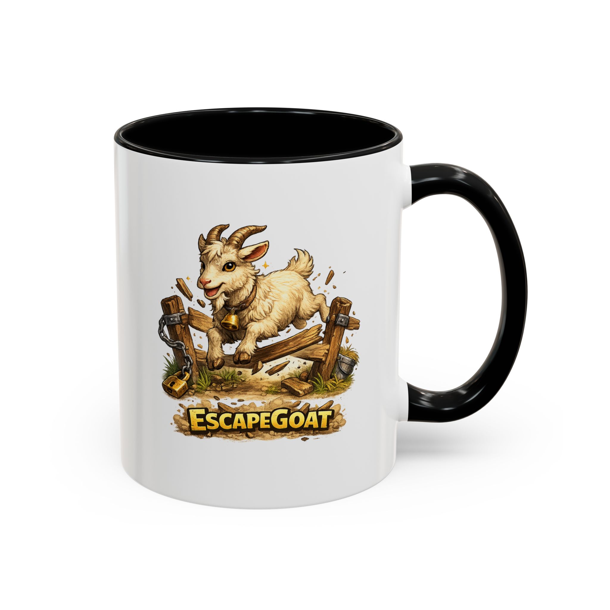 Escape Goat Coffee Mug — Cute Goat Jumping Design, Funny Farm Animal Gift (11oz)