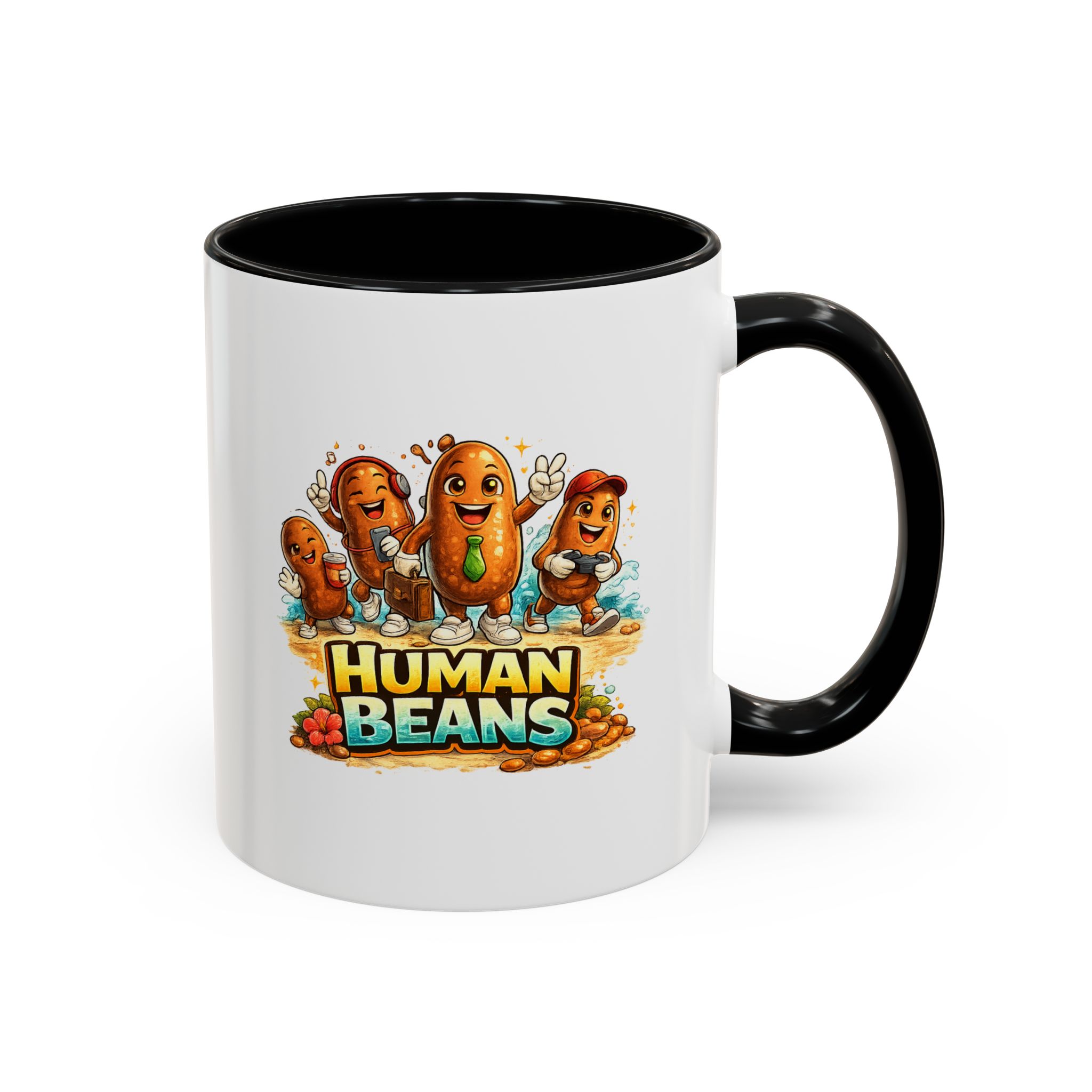 Human Beans Coffee Mug — Funny Cute Bean Characters Accent Mug (11oz)